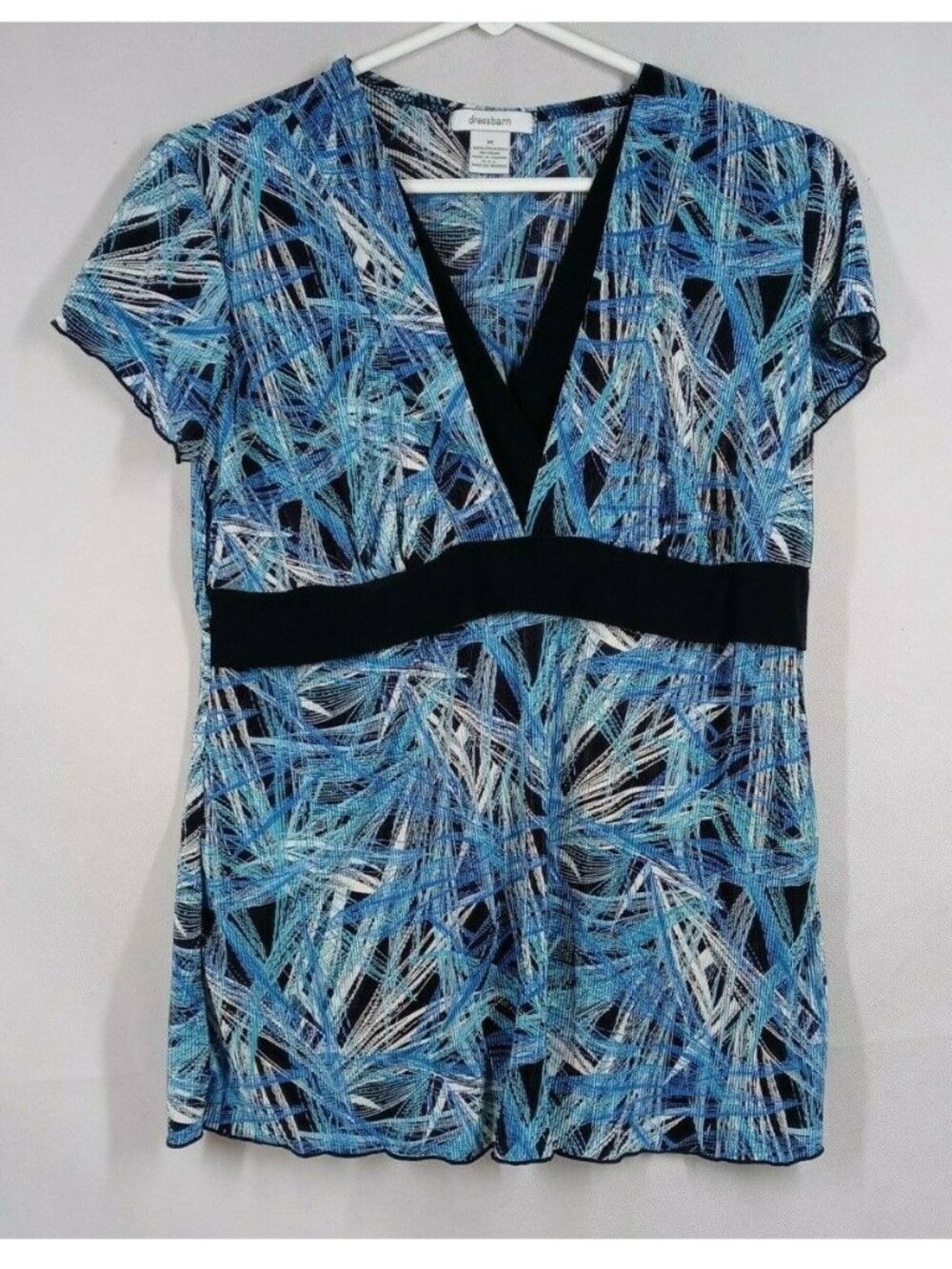 Dress Barn Women's Blue & Black Abstract Sheer Blouse Medium